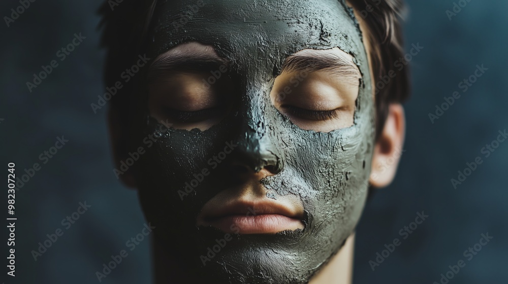 A young person enjoys a calming clay face mask while relaxing in a serene indoor setting during a self-care moment A young person enjoys a calming clay face mask while relaxing in a serene indoor setting during a self-care moment