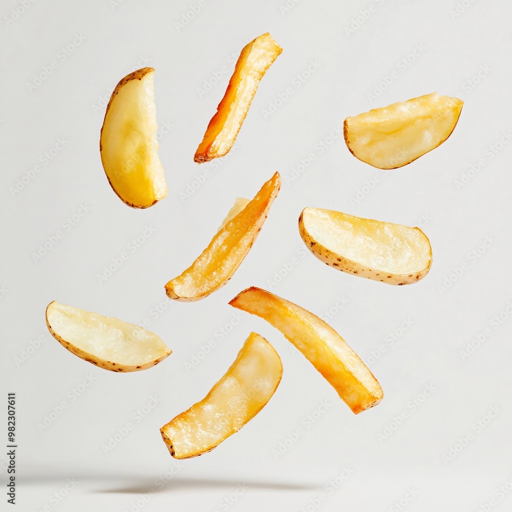 Floating Potato Slices on a Light Background Floating Potato Slices on a Light Background