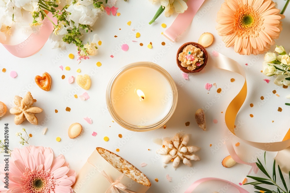 Soft Floral Arrangement with Candle and Treats Soft Floral Arrangement with Candle and Treats