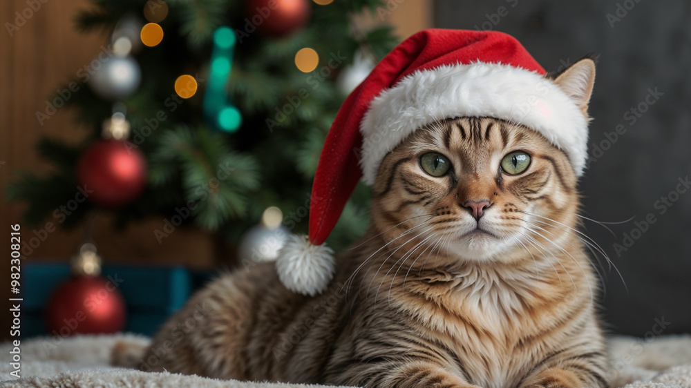 Cute cat with a santa's hat Cute cat with a santa's hat