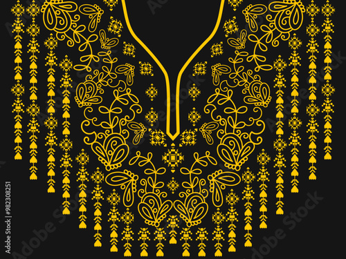 Floral neckline pattern background. Geometric ethnic design. tradition. decoration, textile, fabric, clothing, ornament. embroidery style.