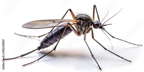 On a pristine white canvas, a tiny black mosquito sits proudly, its delicate wings fringed with a lacy photo