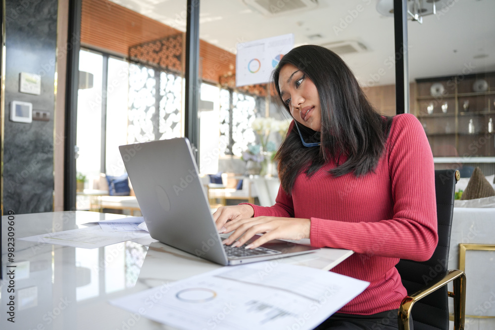 Beautiful confident asian business woman working with laptop Hands typing keyboard. Professional investor working new start up project. business planning in office. Technology business. Beautiful confident asian business woman working with laptop Hands typing keyboard. Professional investor working new start up project. business planning in office. Technology business.