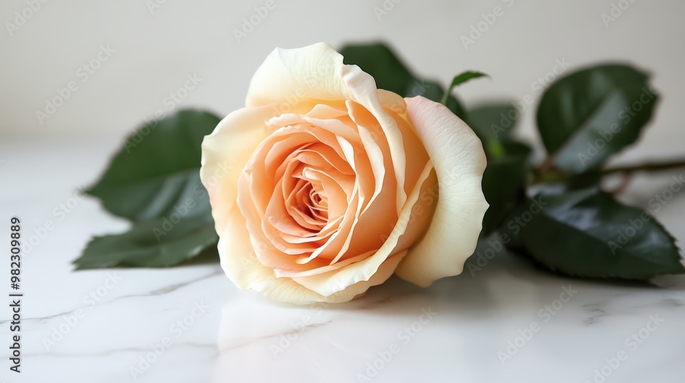 Fototapeta premium Soft Peach Rose on Elegant Marble Surface