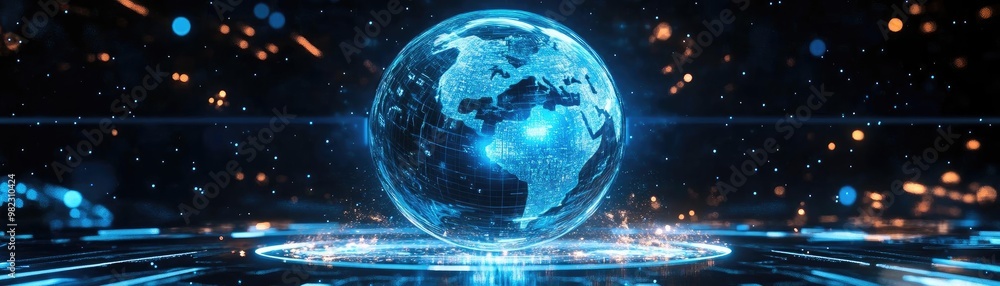 A futuristic digital representation of Earth, showcasing advanced technology and vibrant blue hues, perfect for sci-fi themes.