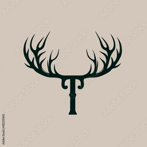 Deer Antler with Letter T Hunter Logo Template