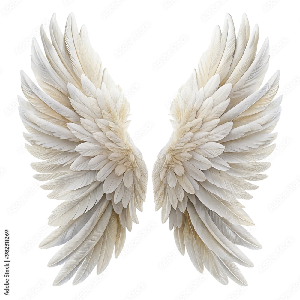 Fototapeta premium White angel wing isolated on transparent background.
