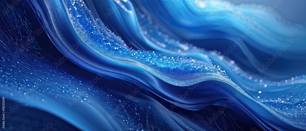 Obraz premium Abstract Blue Waves with Water Droplets