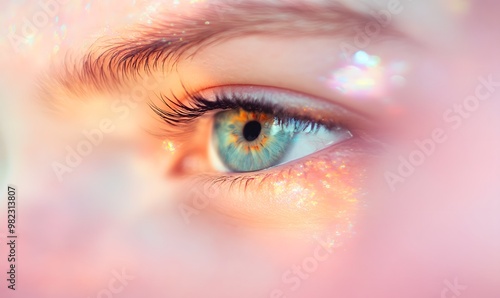 Close-up of beautiful, ethereal eyes glowing with an inner light, Generative AI