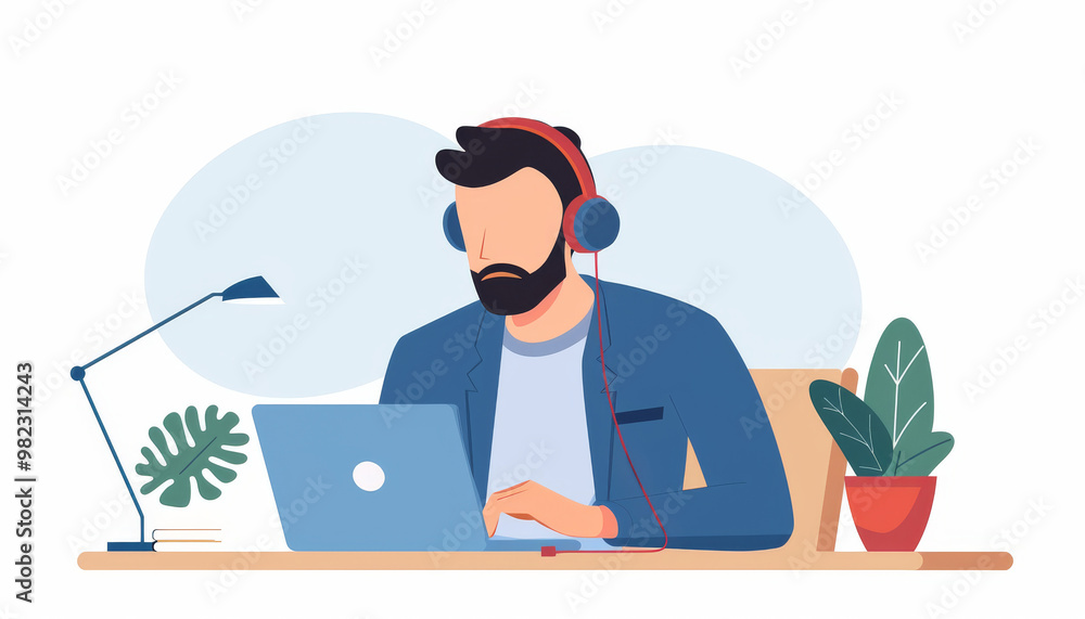 Man working on laptop at home office Man working on laptop at home office