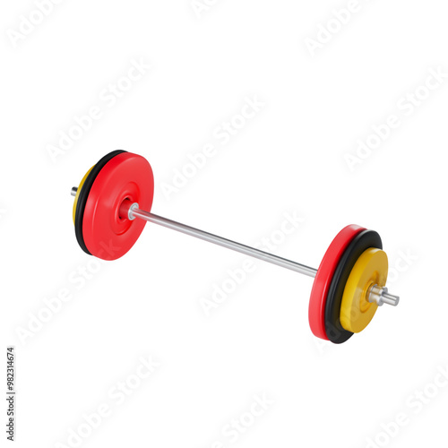 Render of realistic barbell with disks for gym. Vector 3d illustration on isolated white background