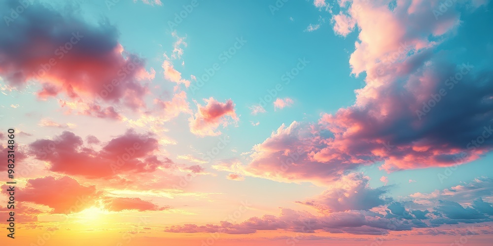 Colorful Sunset Sky with Fluffy Clouds and Soft Light