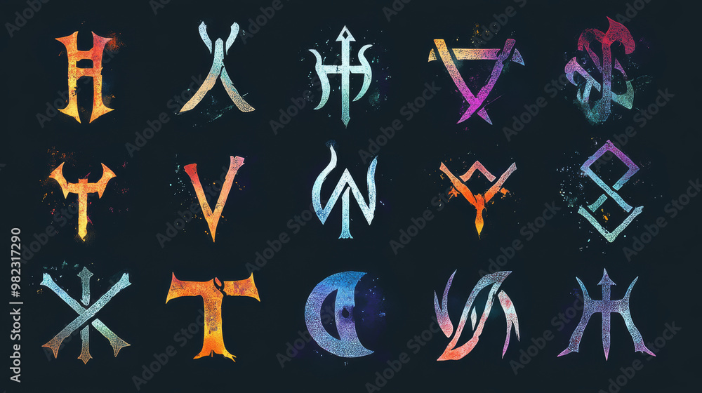 A vector illustration showcasing the complete collection of the Rune ...