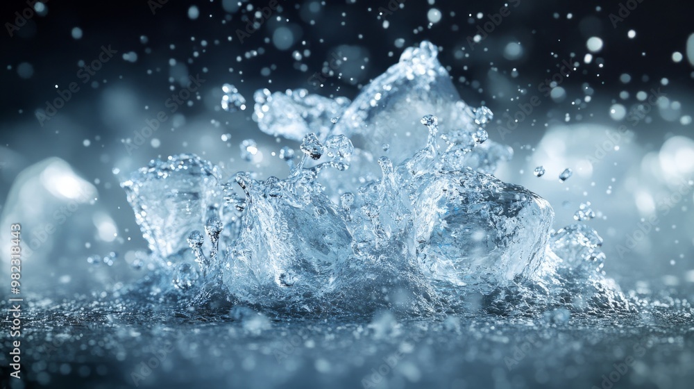 Ice Cubes Splashing in Water with a Blue Background Ice Cubes Splashing in Water with a Blue Background