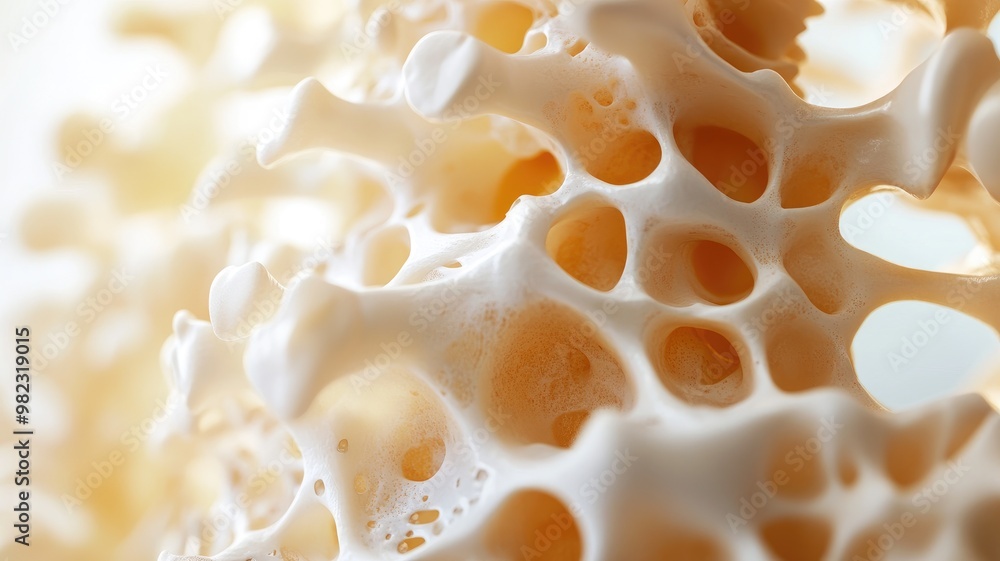 Close-up of porous structure resembling bone or coral Organic and intricate with creamy texture Close-up of porous structure resembling bone or coral Organic and intricate with creamy texture
