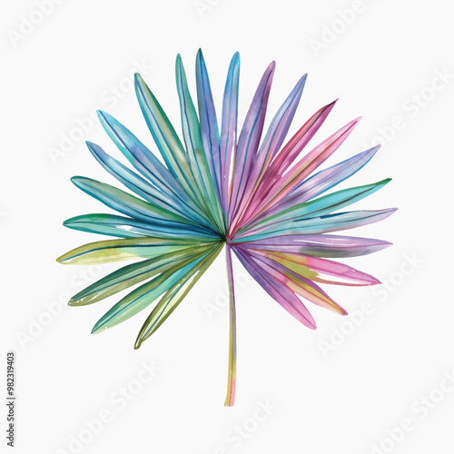 Colorful watercolor palm leaf