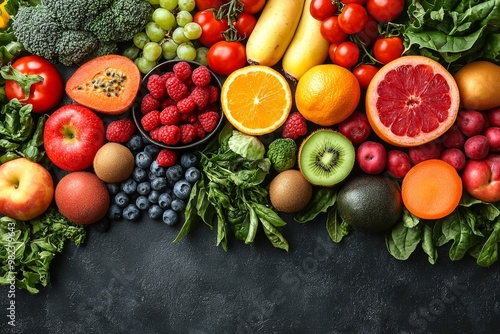 Fototapeta Naklejka Na Ścianę i Meble -  Colorful assortment of fresh fruits and vegetables, highlighting their natural beauty and nutritional value. 