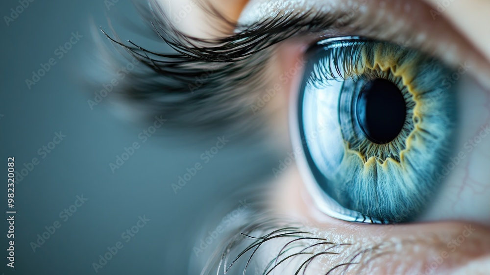 Fototapeta premium Close-up of blue eye with detailed iris and long eyelashes