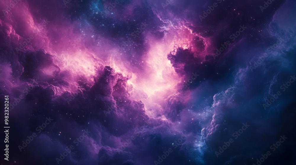 Cosmic Nebula with Purple and Pink Hues and Scattered Stars Cosmic Nebula with Purple and Pink Hues and Scattered Stars