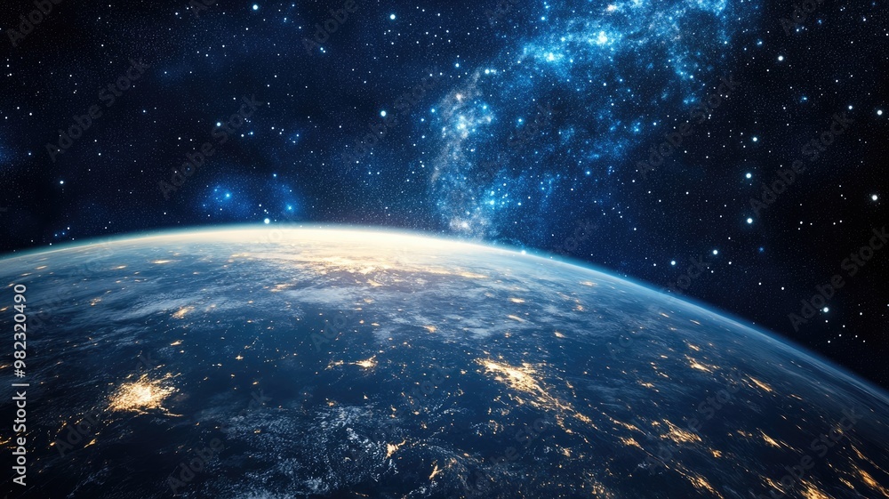 Fototapeta premium View of Earth from space with vibrant galaxy backdrop