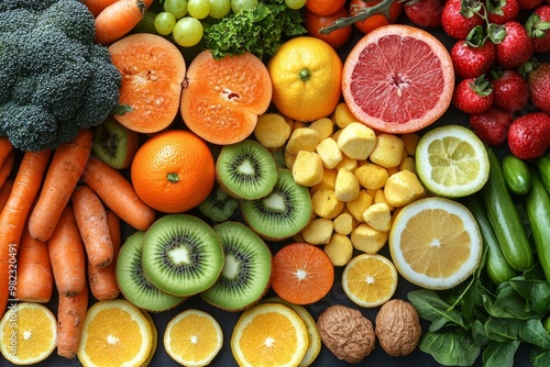 Wallpaper Mural Colorful assortment of fresh fruits and vegetables, highlighting their natural beauty and nutritional value.  Torontodigital.ca