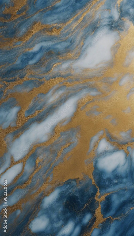 Fototapeta premium Beautiful gold and blue marble texture close up vertical