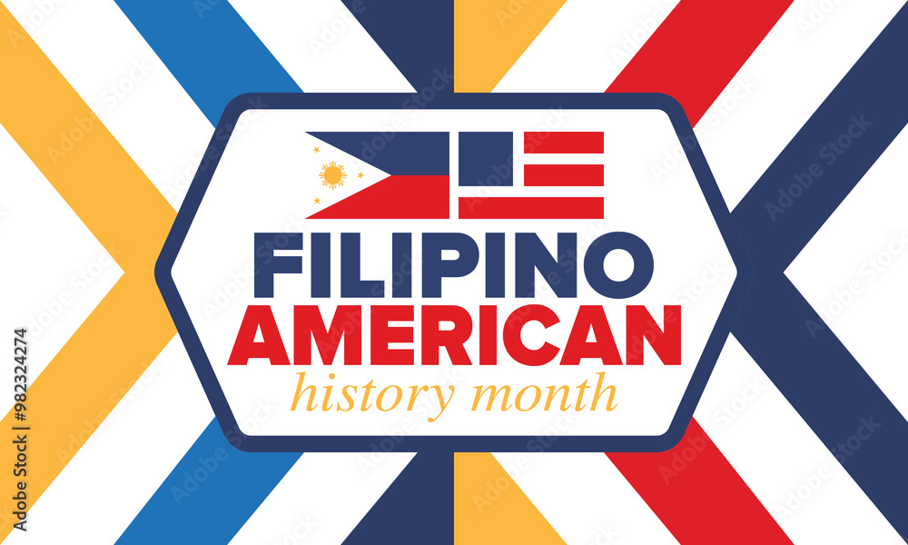 Fototapeta premium Filipino American History Month. Happy holiday celebrate annual in October. Filipinos and United States flag. Culture month. Patriotic design. Poster, card, banner, template. Vector illustration
