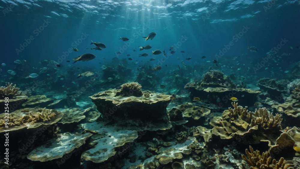 Fototapeta premium The underwater remains of Atlantis offer a rare glimpse into the faded elegance of a once-thriving city