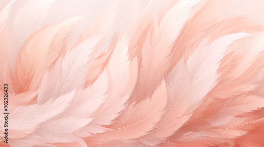 Fototapeta premium Soft abstract pastel feathers in coral pink, peach shades, elegant background with a place to copy