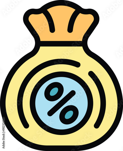 This vector illustration features a money bag with a percentage symbol, representing the concept of interest rates