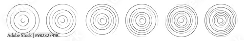 Set of concentric ripple circle vector icons. Radial signal, sonar wave, soundwave icons