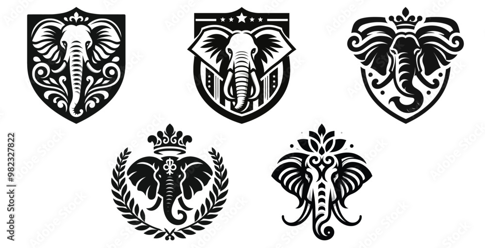 Elephant emblem vector illustration black and white on white background, perfect for logos Elephant emblem vector illustration black and white on white background, perfect for logos