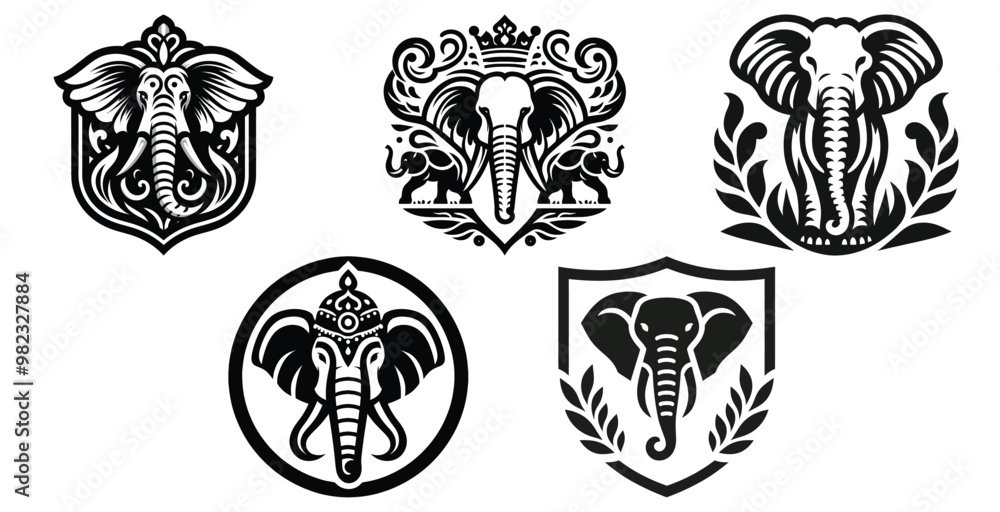 Obraz premium Elephant emblem designs, black and white, vector illustration, perfect for logo and branding