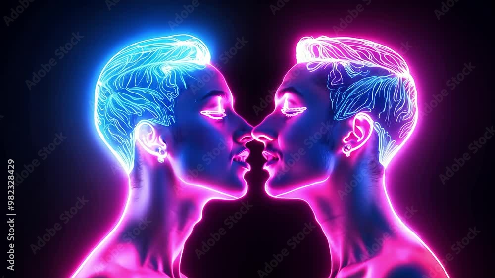 Neon Light Portrait of Two Figures Neon Light Portrait of Two Figures