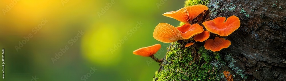 Close-up of intricate fungal growth intertwined with vibrant lichen on a decaying tree, rich textures, natural harmony of decomposition and life Close-up of intricate fungal growth intertwined with vibrant lichen on a decaying tree, rich textures, natural harmony of decomposition and life