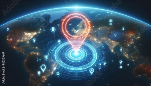 Glowing digital geolocation gps interface.