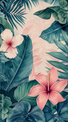 Tropical floral botanical illustration