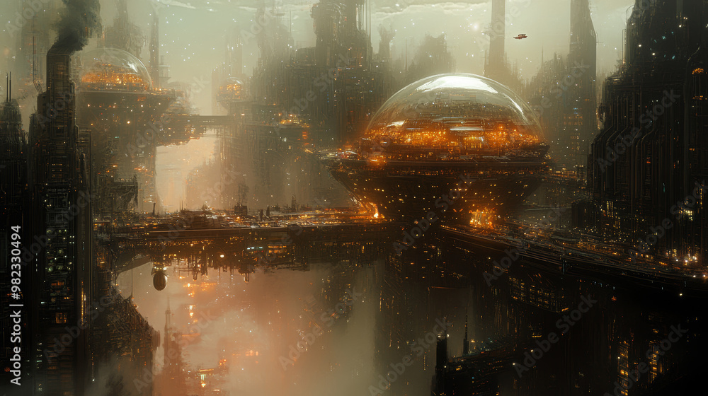 Futuristic science fiction concept. Digital artwork depicting a space ark, a cosmic habitat, and an orbital city. A vision of humanity's future in space, with advanced technology and sprawling urban Futuristic science fiction concept. Digital artwork depicting a space ark, a cosmic habitat, and an orbital city. A vision of humanity's future in space, with advanced technology and sprawling urban