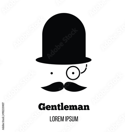 Gentleman in Hat and Mustache Silhouette Copy Space. Culture and people history concept vector
