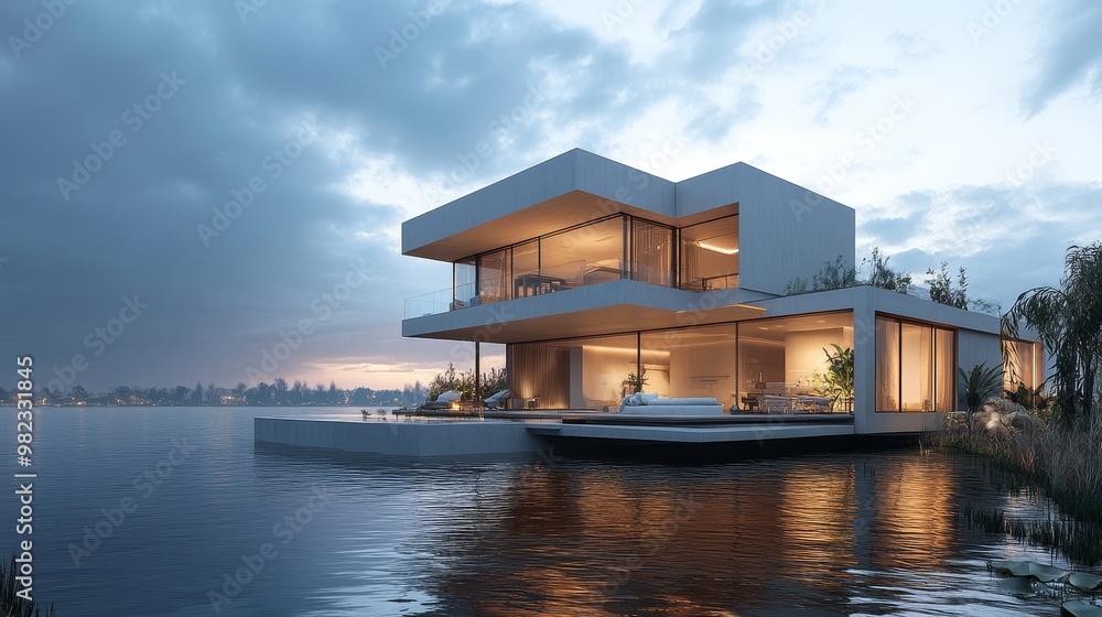 A cube home with multiple levels and interconnected balconies, designed for coastal living A cube home with multiple levels and interconnected balconies, designed for coastal living