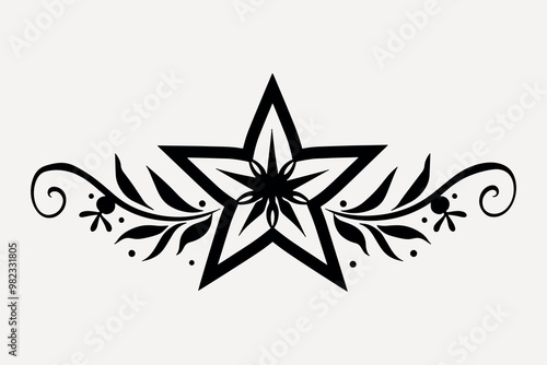 Elegant star floral tattoo design