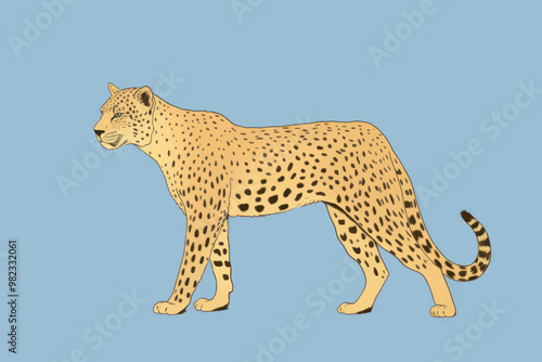 Elegant cheetah illustration on blue