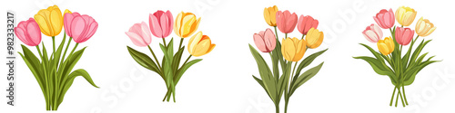 A stunning arrangement of colorful tulips in full spring bloom showcasing the elegant and delicate beauty of these iconic flowers against a fresh green backdrop