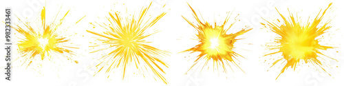 Vibrant and dynamic abstract design featuring powerful explosive bursts of bright yellow orange and white light energy Captivating visual of luminous sparks flames and glowing flares in a radiant