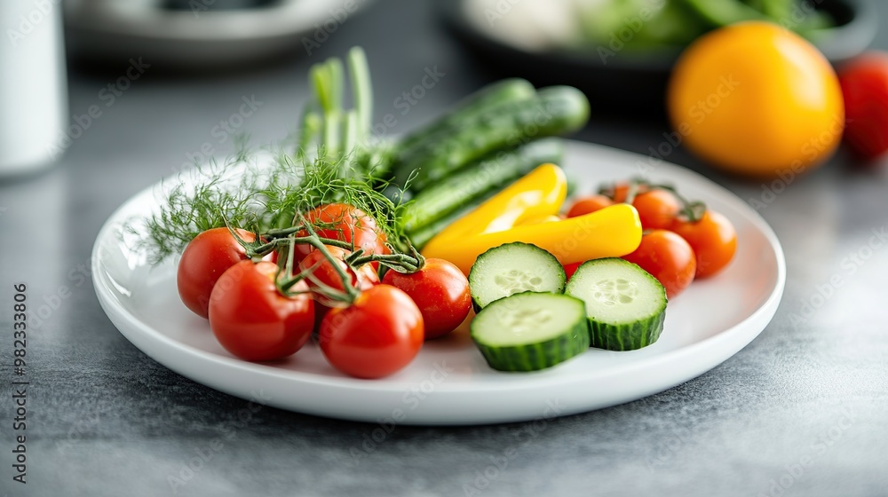 A vibrant plate of fresh vegetables, ideal for healthy eating or meal preparation. A vibrant plate of fresh vegetables, ideal for healthy eating or meal preparation.