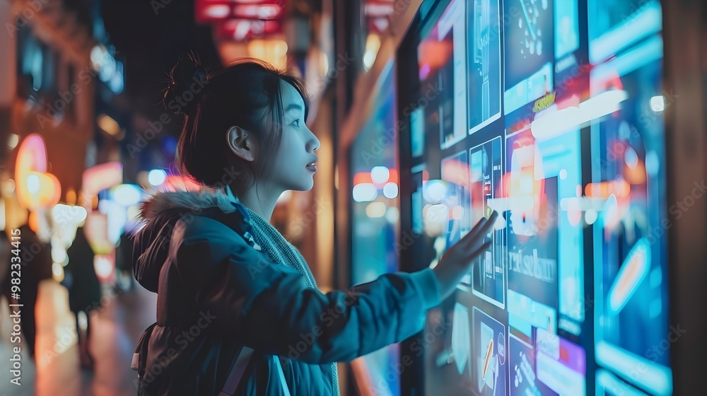 Neon Lit Urban Street Scene with Digital Displays for Targeted Marketing Campaigns Neon Lit Urban Street Scene with Digital Displays for Targeted Marketing Campaigns