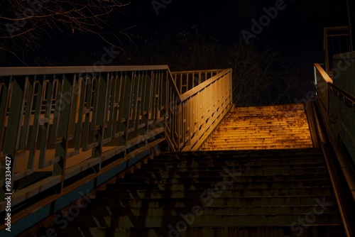 bridge stairs on orange light