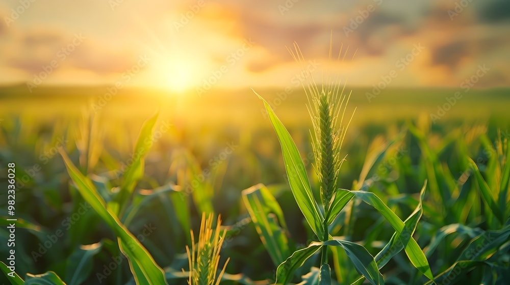 Fototapeta premium Genetically Enhanced Crops Thriving in Scenic Countryside Landscape