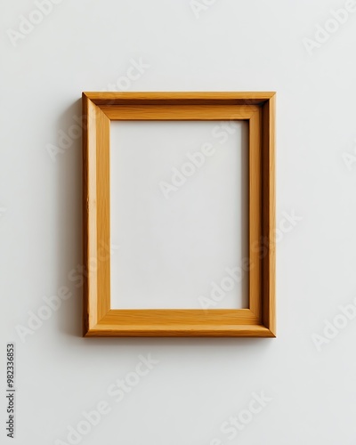 natural wooden frames, clean and minimal, on a clean white background, modern minimal aesthtic, art gallery wall, natural light. photo