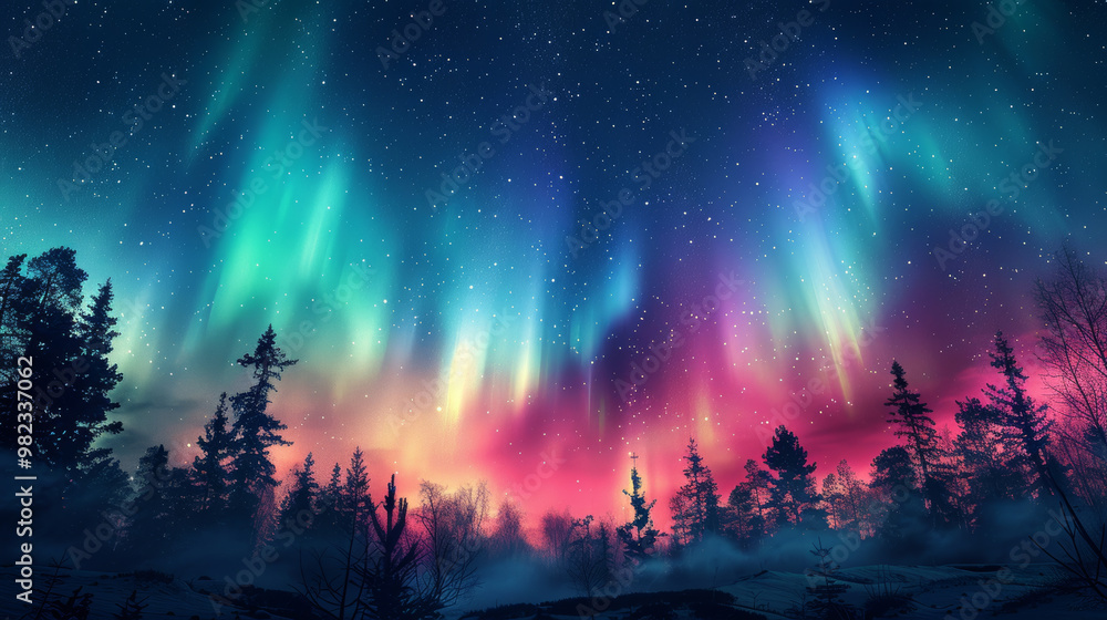 Fototapeta premium Breathtaking aurora borealis lights up night sky with vibrant colors